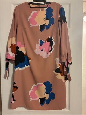 a new day Rose-Pink Floral Tie-Sleeve Midi Dress